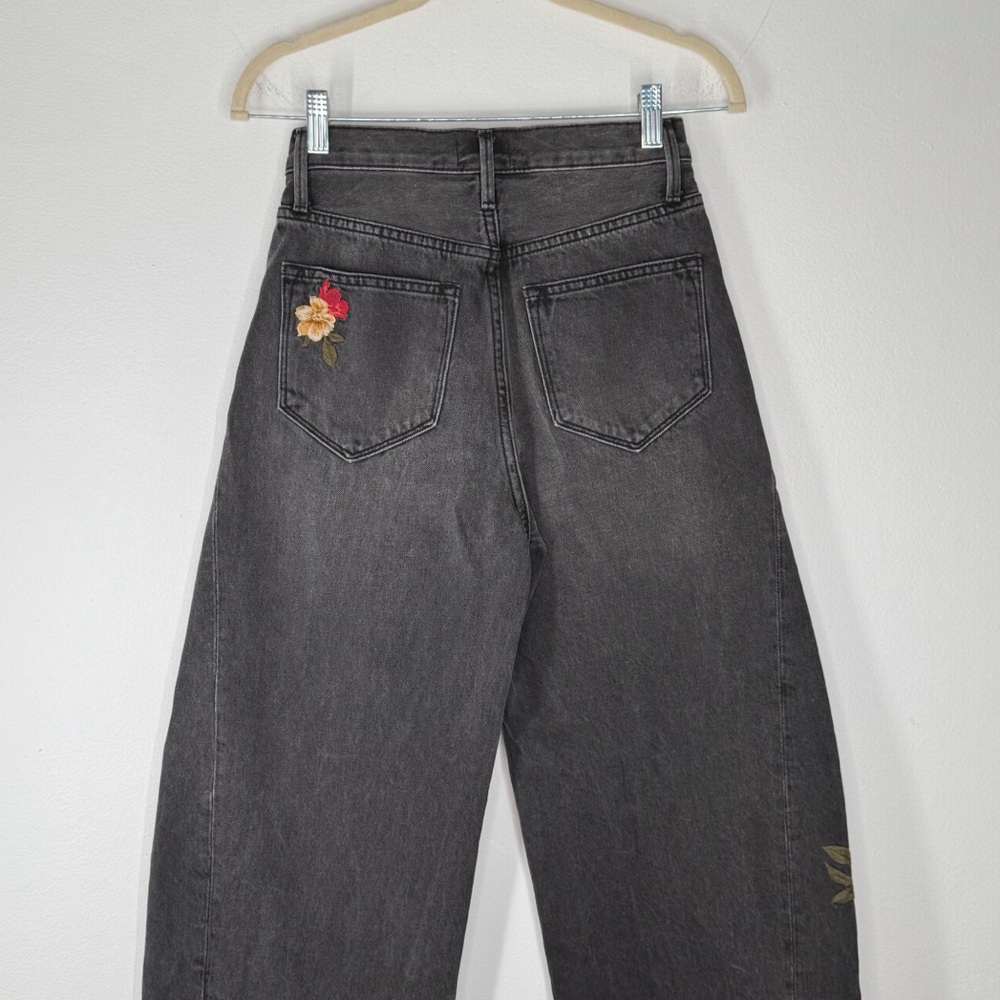 Driftwood Parker Barrel Jeans Faded Black Embroidered Floral Bee Butterfly 24 - Picture 6 of 16